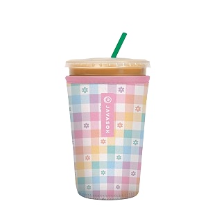sok it javasok iced coffee amp cold soda insulated neoprene cup sleeve gingham flowers medium 22-28oz