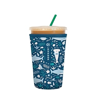sok it javasok iced coffee amp cold soda insulated neoprene cup sleeve happy sharks medium 22-28oz