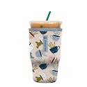 Sok It JavaSok Iced Coffee &amp; Cold Soda Insulated Neoprene Cup Sleeve (Botanical Teacups, Large: 30-32oz)