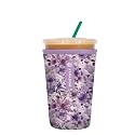 Sok It JavaSok Iced Coffee &amp; Cold Soda Insulated Neoprene Cup Sleeve (Lilac Meadows, Medium: 22-28oz)