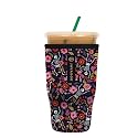 Sok It JavaSok Iced Coffee &amp; Cold Soda Insulated Neoprene Cup Sleeve (Floral Skeleton, Large: 30-32oz)
