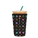 Sok It JavaSok Iced Coffee &amp; Cold Soda Insulated Neoprene Cup Sleeve (Furry Footprints, Medium: 22-28oz)