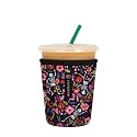 Sok It JavaSok Iced Coffee &amp; Cold Soda Insulated Neoprene Cup Sleeve (Floral Skeleton, Small: 16-20oz)