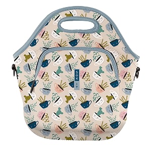 sok it lunchtote zippered bag insulated neoprene caddy botanical teacups x-large 65 quart lunch tote