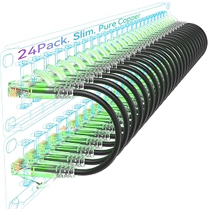sokqovt cat6a patch cables slim 1ft 24 pack flexible cat 6 ethernet cable 10g 550mhz 28awg pure copper cat6 patch cord for network cabinet cat 6 cable black