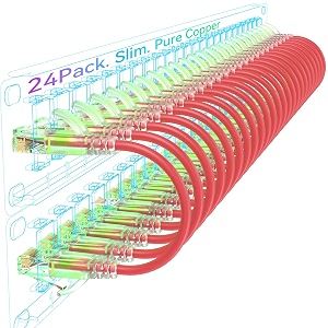 sokqovt cat6a slim ethernet patch cable 1ft 24 pack flexible 10g 550mhz 28awg pure copper for network cabinet cat 6 red