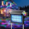 Solar Bug Zapper Outdoor, Rechargeable & Solar Powered, 4500V High Voltage for Effective Mosquito & Multi-Insect, 14-Color Projector Light, Waterproof for Camping Patio Courtyard Path Outdoor