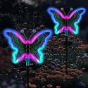 Solar Butterfly Lights Outdoor,Butterfly Solar Lights for Outside, Solar Garden Decor, Outdoor Garden neon Lights,Pathway Butterfly Lights, Gifts for mom (Light Blue,2pack)