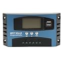 Solar Charge Controller LCD Display, Solar Panel Regulator with 2 USB Outputs, 12V 24V Auto Adaption, Over Current Protection for Solar Panels, Compact Design with Multi Protection (60A)