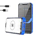 Solar Charger, 30000mA PD20W Powerbank & 10W Qi Wireless Portable Phone Charger Power Bank, Quick Charge 3.0 Type C Battery Charger with Camping Light, Compatible with Laptop, iPhone, Android Mobile