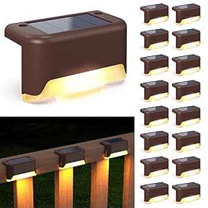 aponuo solar deck lights 16 pcs solar step lights outdoor waterproof led solar fence lamp for patio stairsgarden pathway step and fenceswarm white