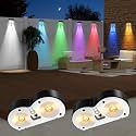 Solar Fence Lights Outdoor, 10 Colors & RGB Changing Solar Lights for Fence, Ip44 Waterproof Outdoor Lights for Pool, Deck, Patio, Porch, Stairs, Holiday（2P）