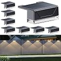 Solar Fence Lights Outdoor - 3 Color Modes(3000K/4000K/6000K), IP55 Waterproof Solar Lights, Fence Light Solar Powered for Outside, Backyard, Railing, Steps, Patio and Wall Lighting (8)