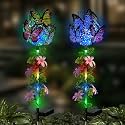 Solar Flowers Lights Outdoor Pathway,2 Pack Butterfly & Ball Garden Stakes