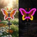 Solar Garden Butterfly Lights, Garden Outdoor Lights Decor, Butterfly Solar neon Light,led Butterfly Lights,Yard Patio Pathway Decoration (Red, 2pack)