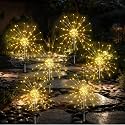 Solar Garden Firework Lights Outdoor Waterproof, 6 Pack Solar Lighting with 8 Lighting Modes, 120 LED Sparklers String Lights for Outside Decor Yard Pathway Decorations(Warm)