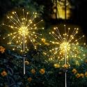 Solar Garden Firework Lights Outdoor Waterproof, 2 Pack Solar Lighting with 8 Lighting Modes, 120 LED Sparklers String Lights for Outside Decor Yard Pathway Decorations(Warm)