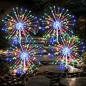 Solar Garden Firework Lights Outdoor Waterproof, 4 Pack Solar Lighting with 8 Lighting Modes , 120 LED Sparklers String Lights for Outside Decor Yard Pathway Halloween Decorations(Colorful)