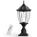 Solar Lamp Post Lights Outdoor with Remote, 20.8" Large Black Aluminum LED Solar Column Light with Pier Mount Base, Dusk to Dawn Waterproof Pole Lights for Pillar, Gate, Fence, Driveway(1 Pack)