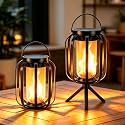 Solar Lanterns Outdoor Lights, 2 Pack Waterproof Flickering Flame Hanging Lights, Solar & USB Dual Charging, 2 Modes, Solar Pathway Lights for Yard, Garden, Patio, Tabletop, Holiday Decor