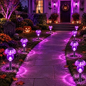solar lights outdoor 8 pack mushroom lights outside waterproof solar powered led lighting for garden yard landscape path pathway lawn walkway driveway backyard halloween decor purple