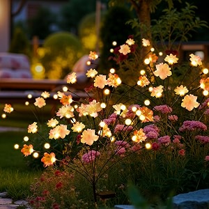 solar lights outdoor garden waterproof upgraded 60leds outdoor solar swaying flowers lights firefly garden light for pathway yard patio decoration 6 packwarm white