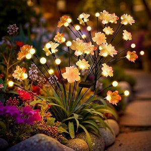 solar lights outdoor garden waterproof upgraded 40leds outdoor solar swaying flowers lights firefly garden light for pathway yard patio decoration 4 packwarm white