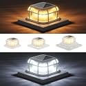 Solar Post Light 4 Packs with 4x4, 5x5 and 6x6 Inches Base for Vinyl/Wooden Posts, Bright 16 LEDs Solar Cap Lights with Two Light Modes for Decorating Deck, Patio, Porch, Fence (White)