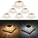 Solar Post Light 6 Packs with 4x4, 5x5 and 6x6 Inches Base for Vinyl/Wooden Posts, Bright 16 LEDs Solar Cap Lights with Two Light Modes for Decorating Deck, Patio, Porch, Fence (White)