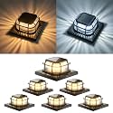 Solar Post Light 6 Packs with 4x4, 5x5 and 6x6 Inches Base for Vinyl/Wooden Posts, Bright 16 LEDs Solar Cap Lights with Two Light Modes for Decorating Deck, Patio, Porch, Fence (Black)