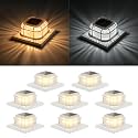 Solar Post Light 8 Packs with 4x4, 5x5 and 6x6 Inches Base for Vinyl/Wooden Posts, Bright 16 LEDs Solar Cap Lights with Two Light Modes for Decorating Deck, Patio, Porch, Fence (White)