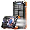 Solar Power Bank 49800mAh Wireless Portable Charger with USB-C 15W Fast Charging with 4 Built-in Cables LED Flashlight Battery Pack Compatible with iPhone, iPad, Smartphone,Perfect for Camping, Hiking