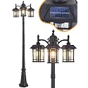 Solar Powered Outdoor Post Light 82.7" H 3-Headed Lamp Post with Dusk to Dawn Sensor Pole Street Lantern 3 Light Black Outdoor Lamp Post Lights E26 Outdoor Street Light for Pole Garden Yard