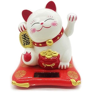 solar powered white mini happy cat with waving arm