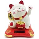 Solar Powered White Mini Happy Cat with Waving Arm