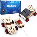 Solar STEM Building Project Science Experiment Kits - Electric Motor Toys for Kids,Remote Control Car Wooden Model,2 in 1 Set
