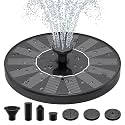 Priksia Plastic Solar Water Fountains,Solar Powered Bird Bath Fountain with 6 Nozzles - Free Standing Floating Solar Fountains for Bird Bath, Garden, Pond, Pool (Black-1.4W)