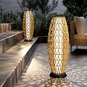 Solar Yard 2-Pack 29" Outdoor Solar-Powered Woven Wicker Boho Lantern Floor Lamp, Decoration for Deck Garden, Pathway, Oslo Natural