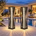 Solar Yard 2 Piece Outdoor Solar Floor Lamp Resin Wicker Solar Light Outdoor Waterproof for Yard, Garden, Pathway, Deck, Dazzle Dance (Brown 2 Piece)