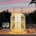 Solar Yard Outdoor Austin Solar Powered Floor Lamp Set of 4, 14-inch Wicker Woven LED Lamp, Water-Resistant Garden Light, Boho Style, Decor for Balcony, Porch, Yard, Pathway, Natural Color