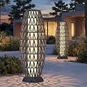 Solar Yard Outdoor Floor Lamp 2-Pack 29" Wicker Boho Lantern, Silver Black