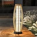 Solar Yard Outdoor Floor Lamp Patio Lights Solar Powered Lantern Weather-Resistant Wicker Deck Lights, Lamp Large for Garden (Austin Natural Brown)