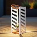 Solar Yard Outdoor Floor Lamp Solar Powered, Modern Waterproof Patio Floor Lantern with Handle, Cordless Metal Solar Light for Porch, Garden, Deck, Yard Decor, Large White