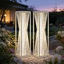 Solar Yard Outdoor Solar Floor Lamp Resin Wicker Solar Light Outdoor Waterproof for Yard, Garden, Pathway, Deck, Dazzle Dance (White, 2 Piece)