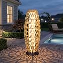 Solar Yard Outdoor Solar Floor Lamp Wicker Boho Lantern, Waterproof Outdoor Lamps for Patio Deck Yard, Oslo