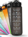 Solara Sipper Water Bottle with Motivational Time Marker, Leakproof, Gym, Black Knight, 1 L Tritan Bottle