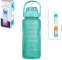 Solara Sipper Water Bottle with Motivational Time Marker, Cool Aqua 2 L Tritan Bottle