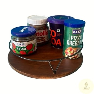solid hard wood lazy susan in teak finish kitchen turntable for dining tables and cabinet storage 10 inch
