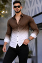 Solbiza Men DyedOmbre Casual Black White Shirt