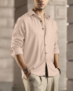 Solbiza Men Striped Casual White Shirt